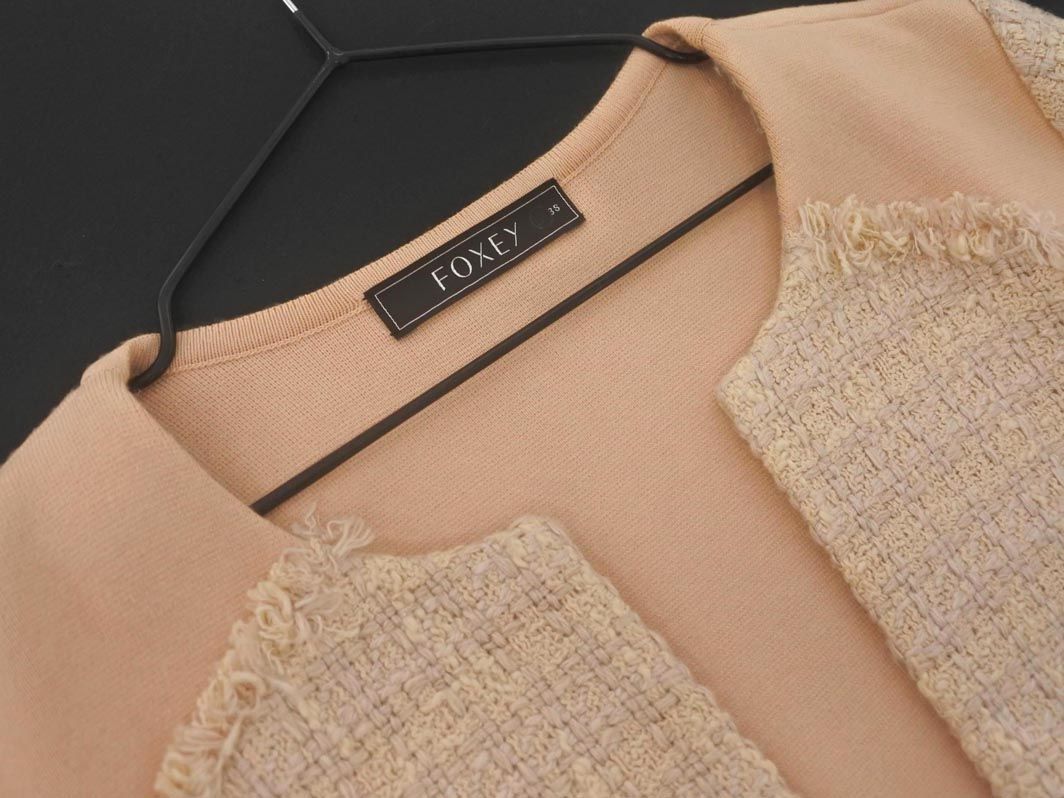 foxey フォクシー 切替 ノーカラー ジャケット size38/ピンクベージュ