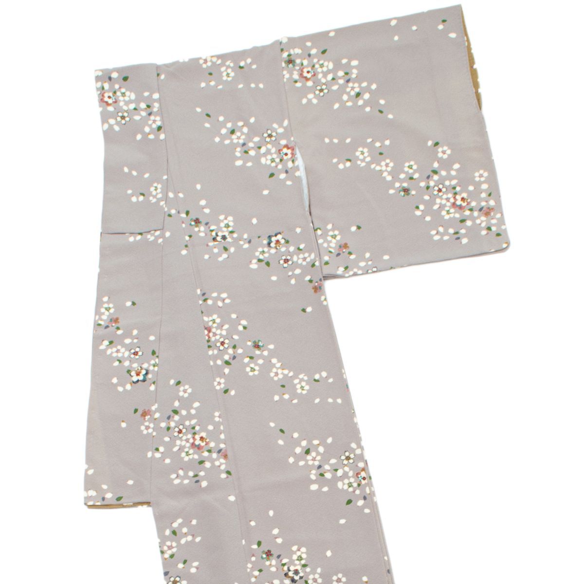 美品】小紋 友禅 桜の花散らし 霞色 正絹 袷 身丈：約156cm 裄：約67.5