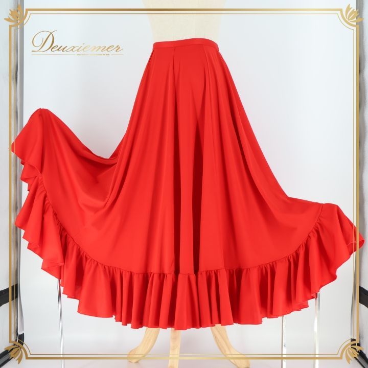 フラメンコ 衣装 ファルダ スカート 無地 赤 ボランテ フリル レッスン