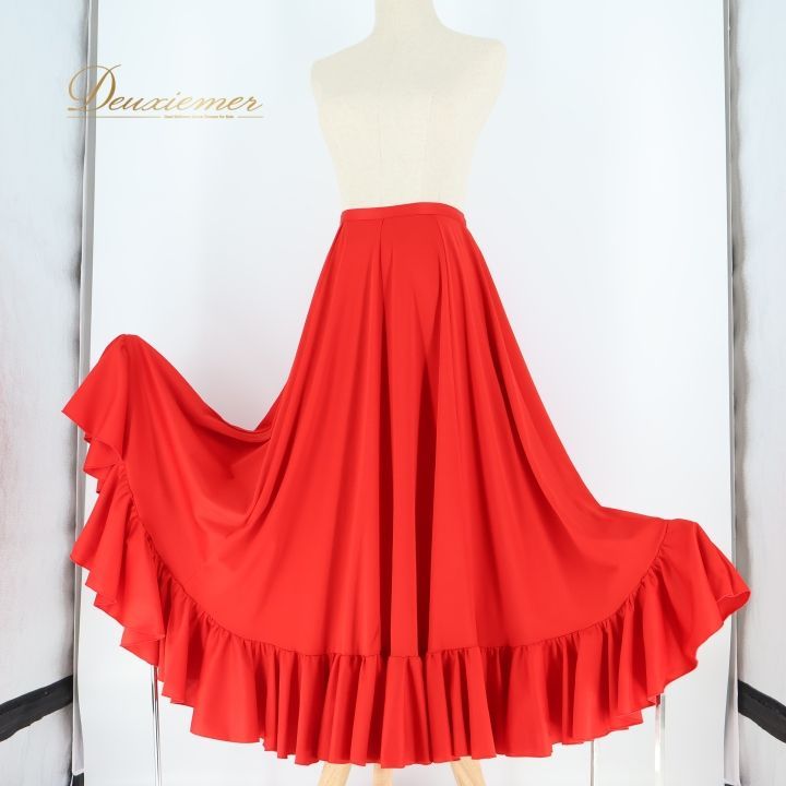 フラメンコ 衣装 ファルダ スカート 無地 赤 ボランテ フリル レッスン