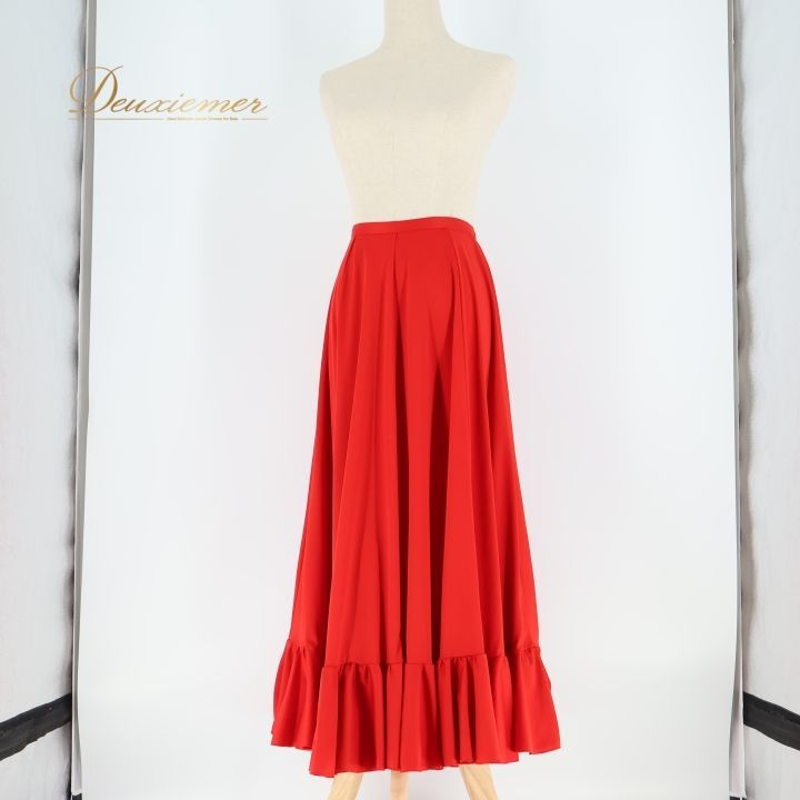 フラメンコ 衣装 ファルダ スカート 無地 赤 ボランテ フリル レッスン