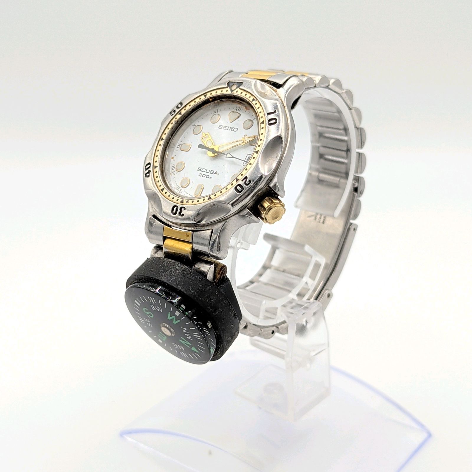 SEIKO SCUBA 5H25-6000 Watch Men's Automatic Round Gold Silver Date