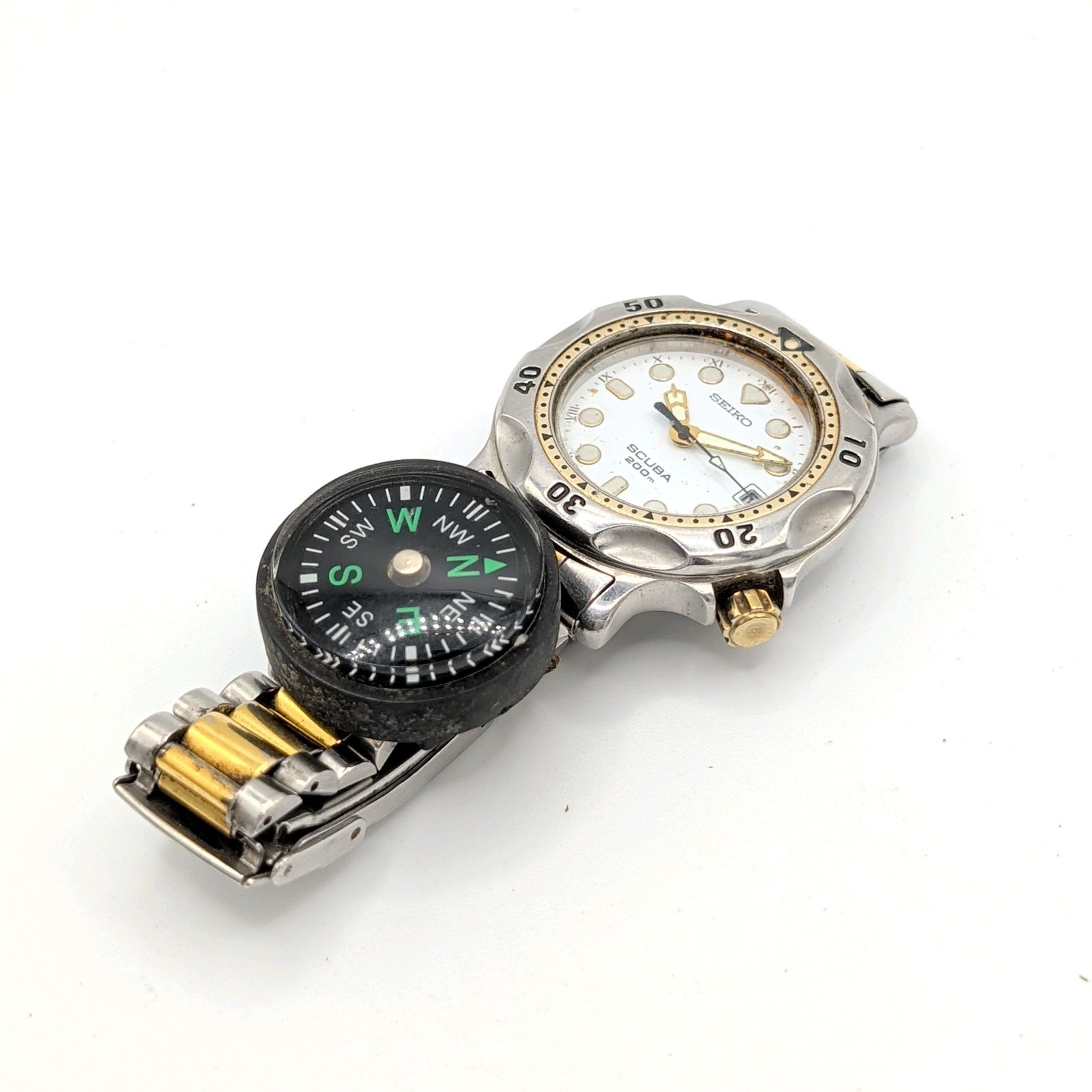 SEIKO SCUBA 5H25-6000 Watch Men's Automatic Round Gold Silver Date