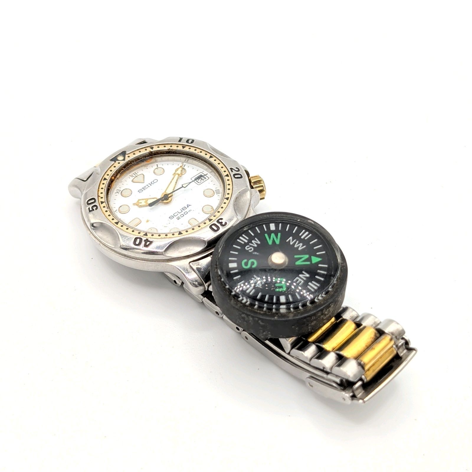 SEIKO SCUBA 5H25-6000 Watch Men's Automatic Round Gold Silver Date