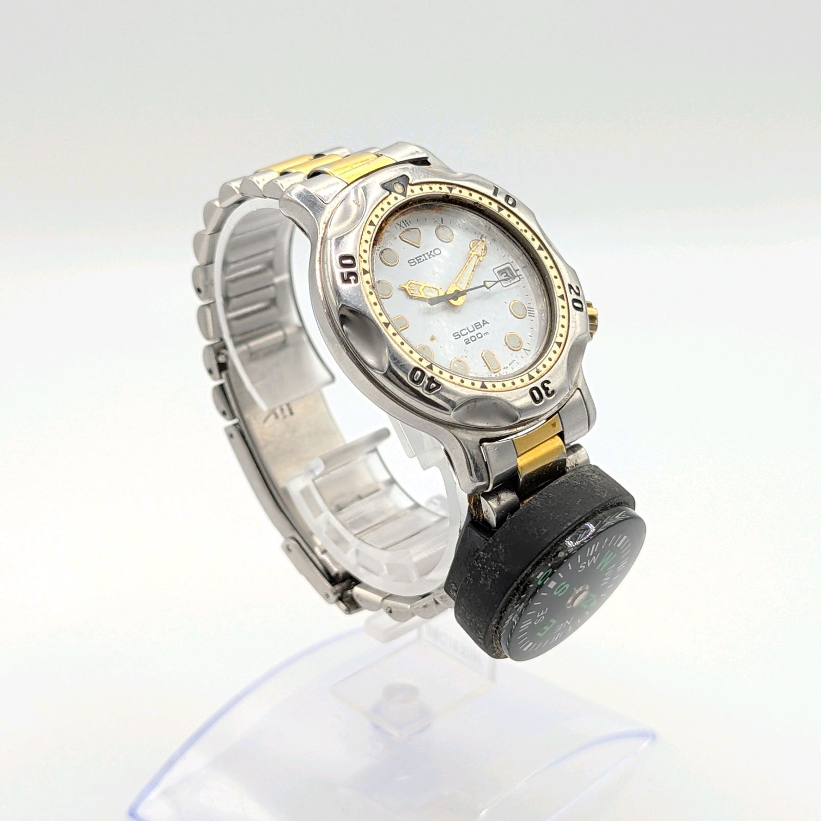 SEIKO SCUBA 5H25-6000 Watch Men's Automatic Round Gold Silver Date