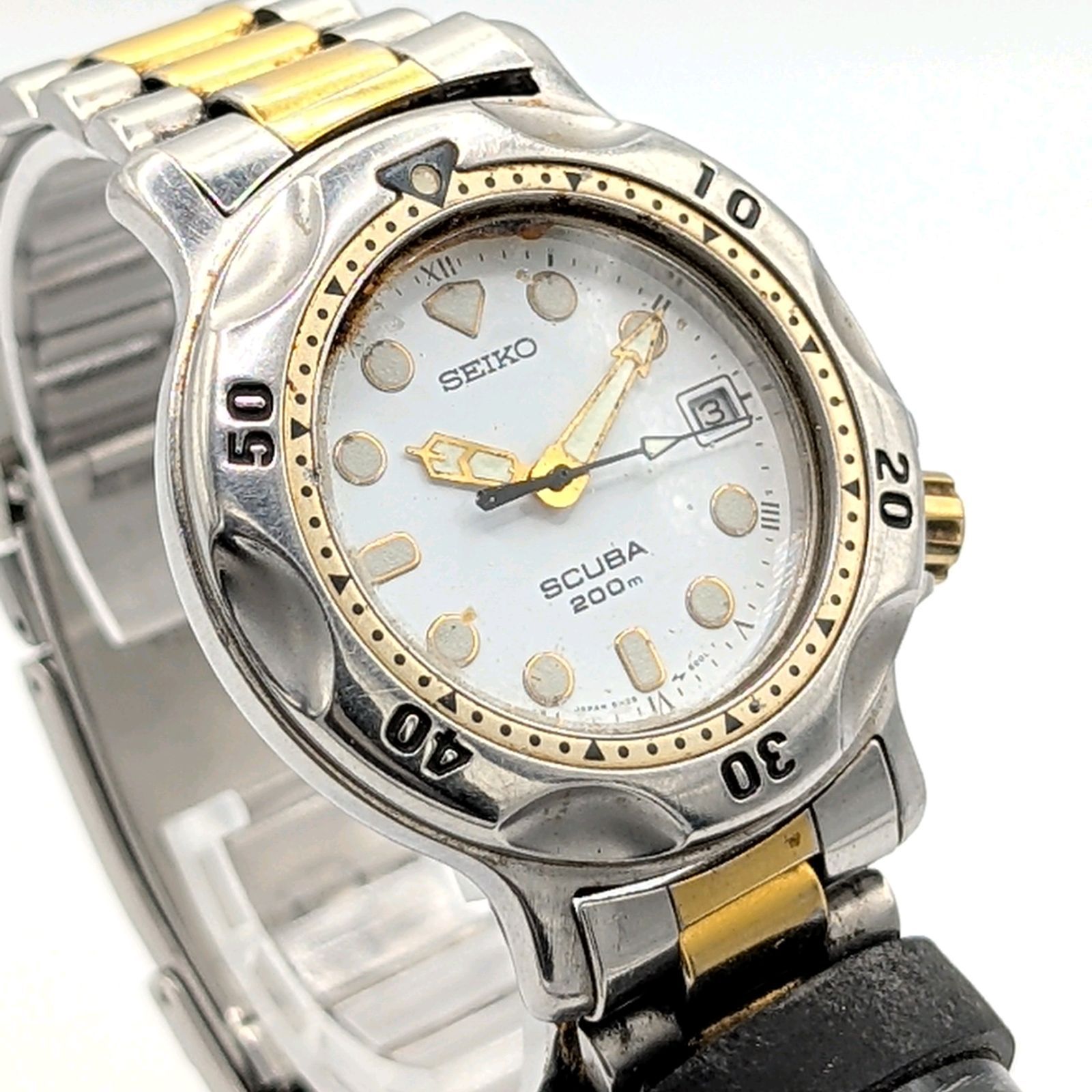 【稼働・美品】SEIKO SCUBA 200m 5H25-6000／クォーツ SEIKO SCUBA 5H25-6000 Watch Men's Automatic Round Gold Silver Date