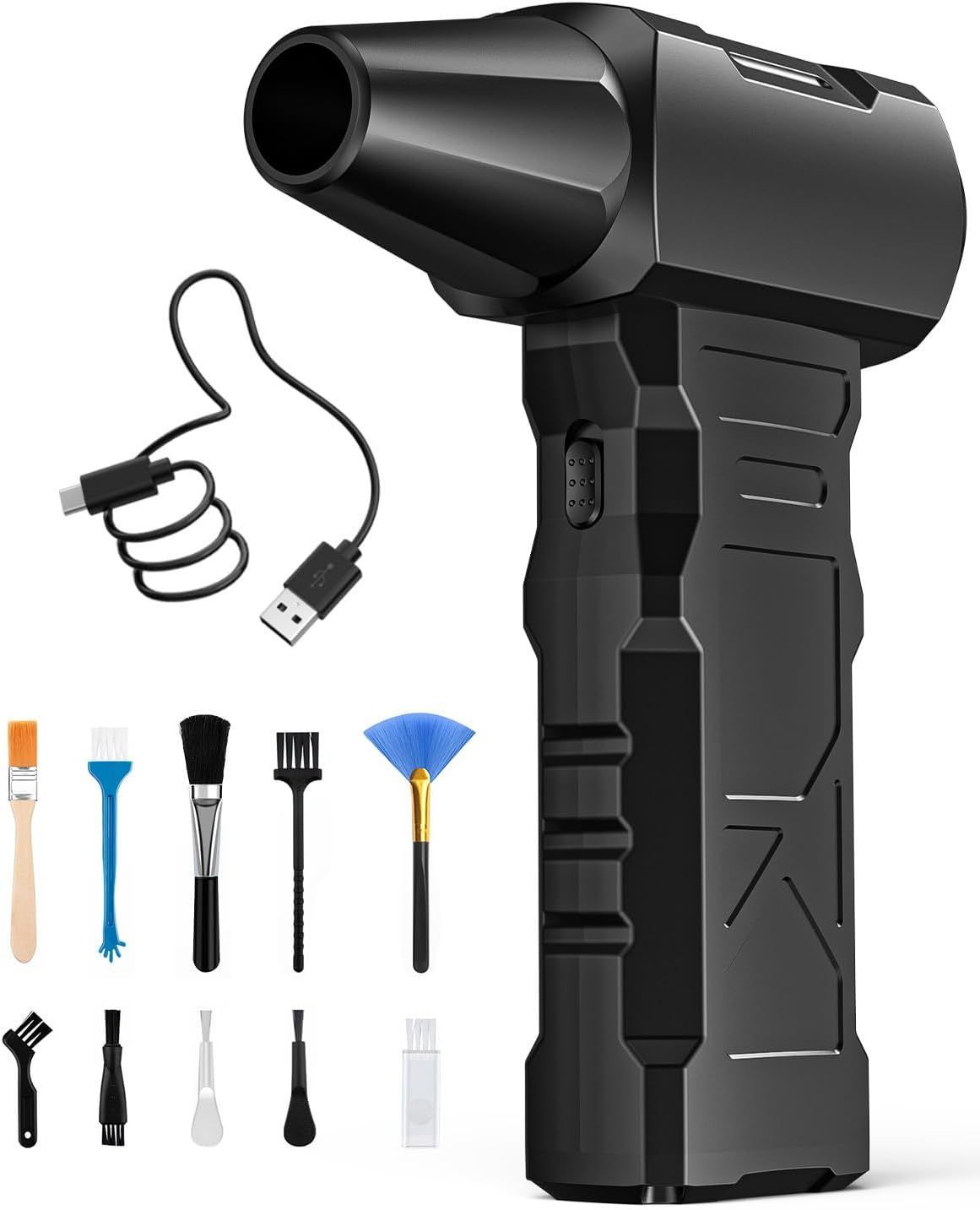 電動エアダスター ブロワー洗車 超強力300000RMP高速回転 超強風速120m/s 10000mAh大容量バッテリー TypeC急速充電 付き  4段階風量調整 小型軽量 過熱保護 PC掃除/空気入れ/家具/車内/エアコン/洗車用 (black) A270