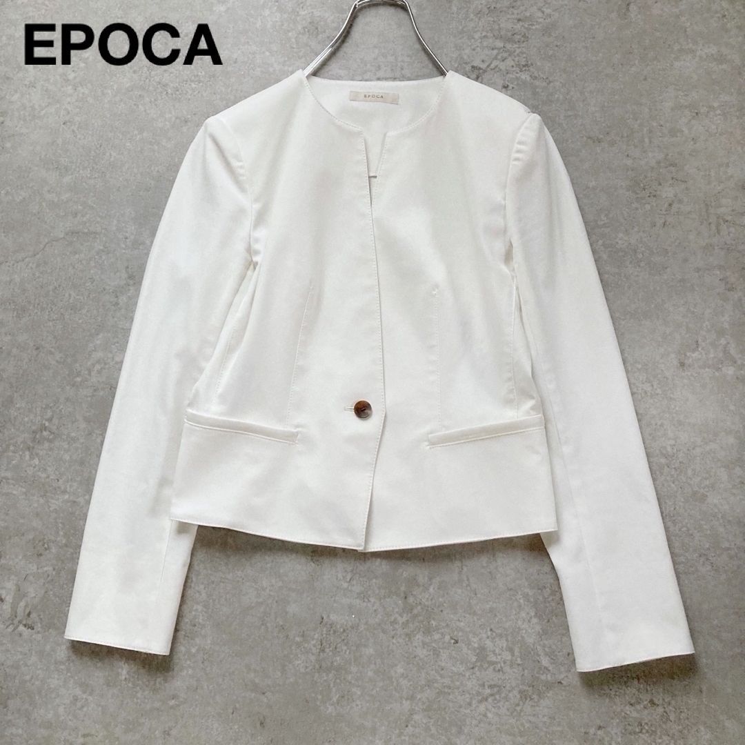 洗える エポカ ノーカラージャケット 春夏 リネン混 ストレッチ