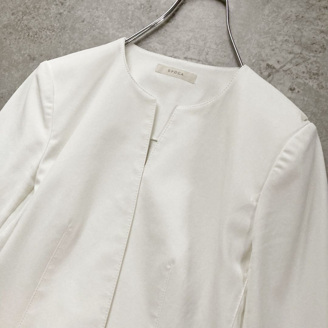 洗える エポカ ノーカラージャケット 春夏 リネン混 ストレッチ