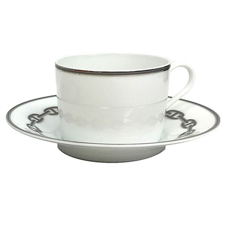 HERMES エルメス シェーヌダンクル プラチナ ティーカップ＆ソーサー 1