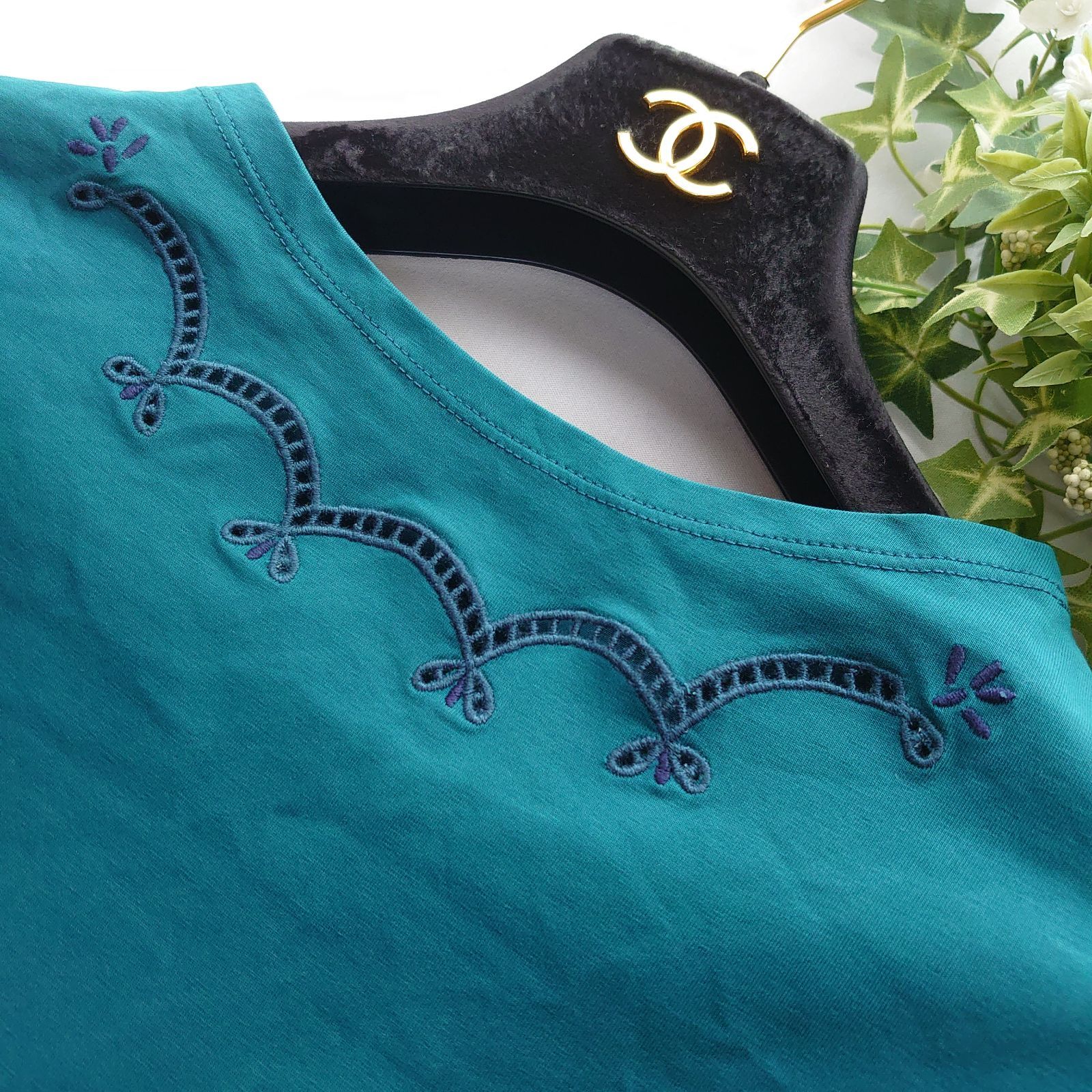 スカラップ刺繍ドッキングワンピース ロング