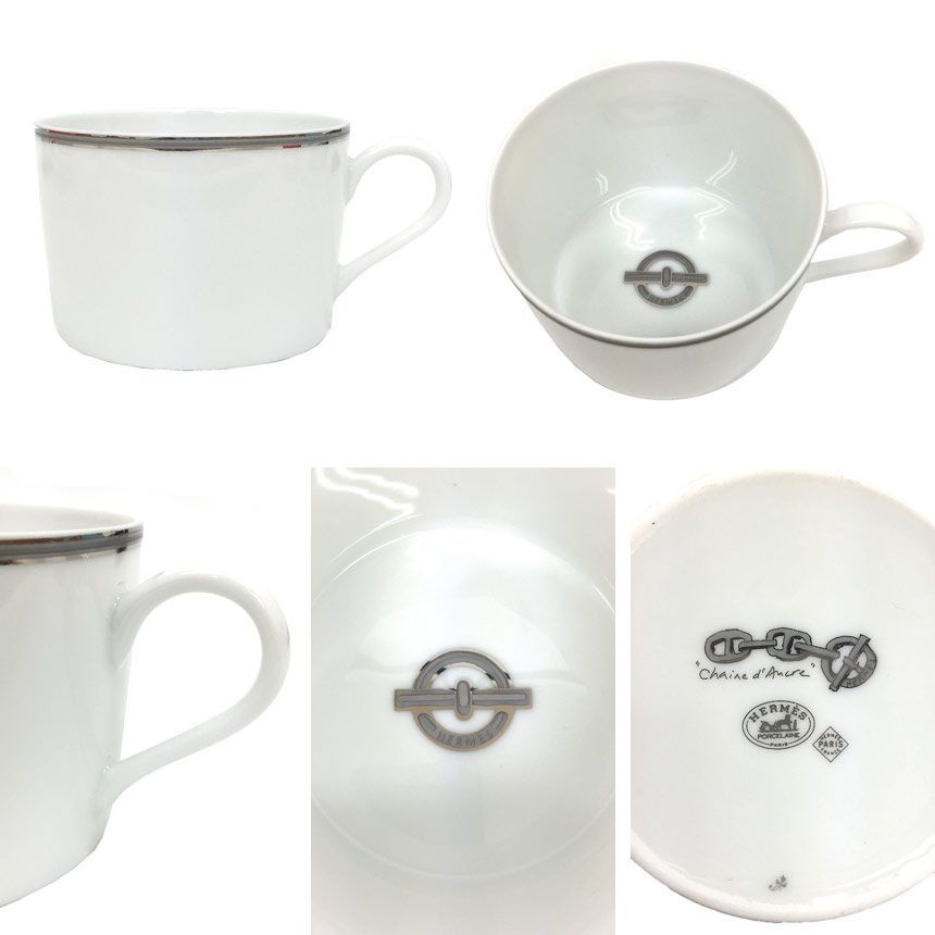 HERMES エルメス シェーヌダンクル プラチナ ティーカップ＆ソーサー 1