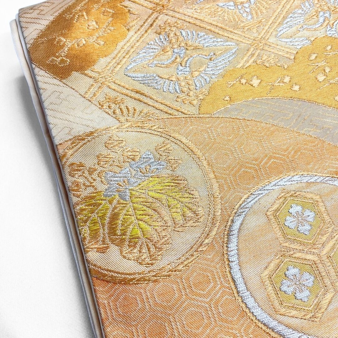 袋帯 扇 紗綾形 華紋 鳳凰紋 花菱 金糸 着物 114b p ms - メルカリ