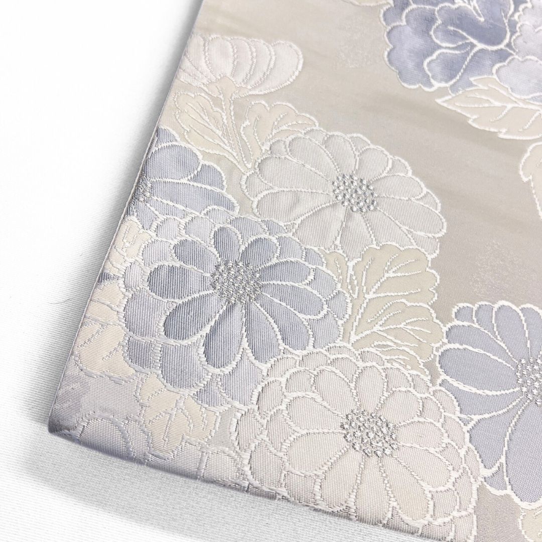 袋帯 菊花 牡丹 花模様 銀糸 着物 114b p ms - メルカリ