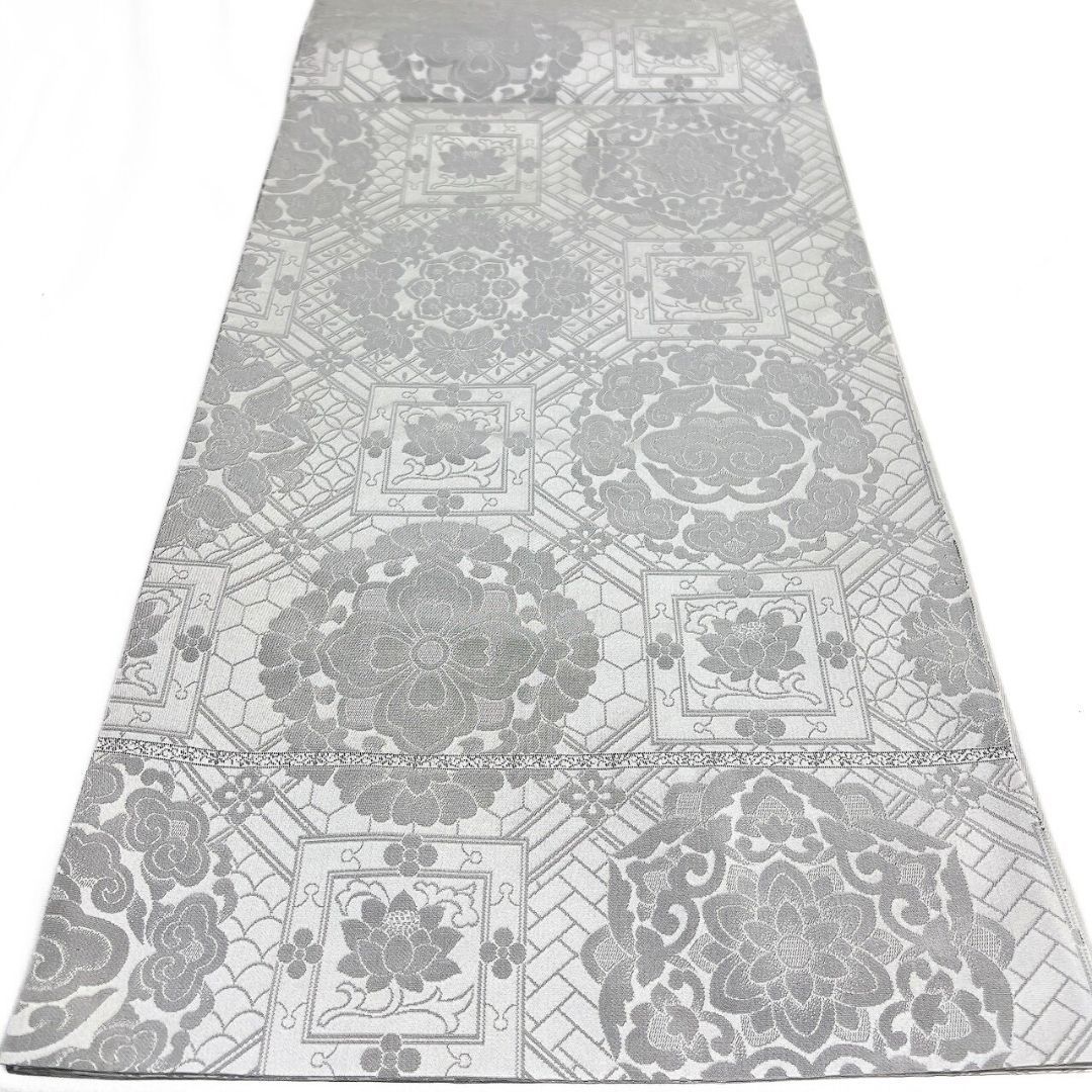 唐花模様　花菱　菊花紋　花紋　袋帯　着物 014a p 袋帯 蜀江紋 華紋 花菱 花模様 グレー 着物 114b p ms - メルカリ