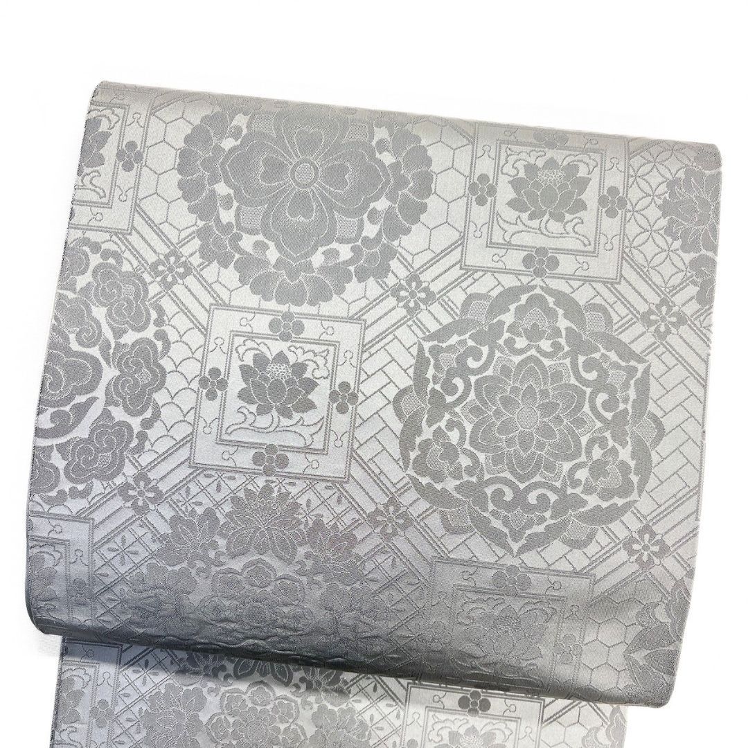 袋帯 蜀江紋 華紋 花菱 花模様 グレー 着物 114b p ms - メルカリ