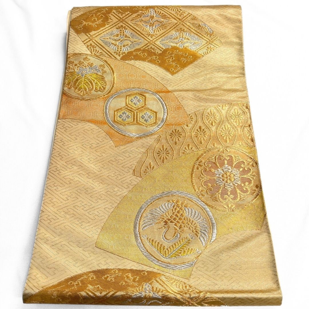 袋帯 扇 紗綾形 華紋 鳳凰紋 花菱 金糸 着物 114b p ms - メルカリ