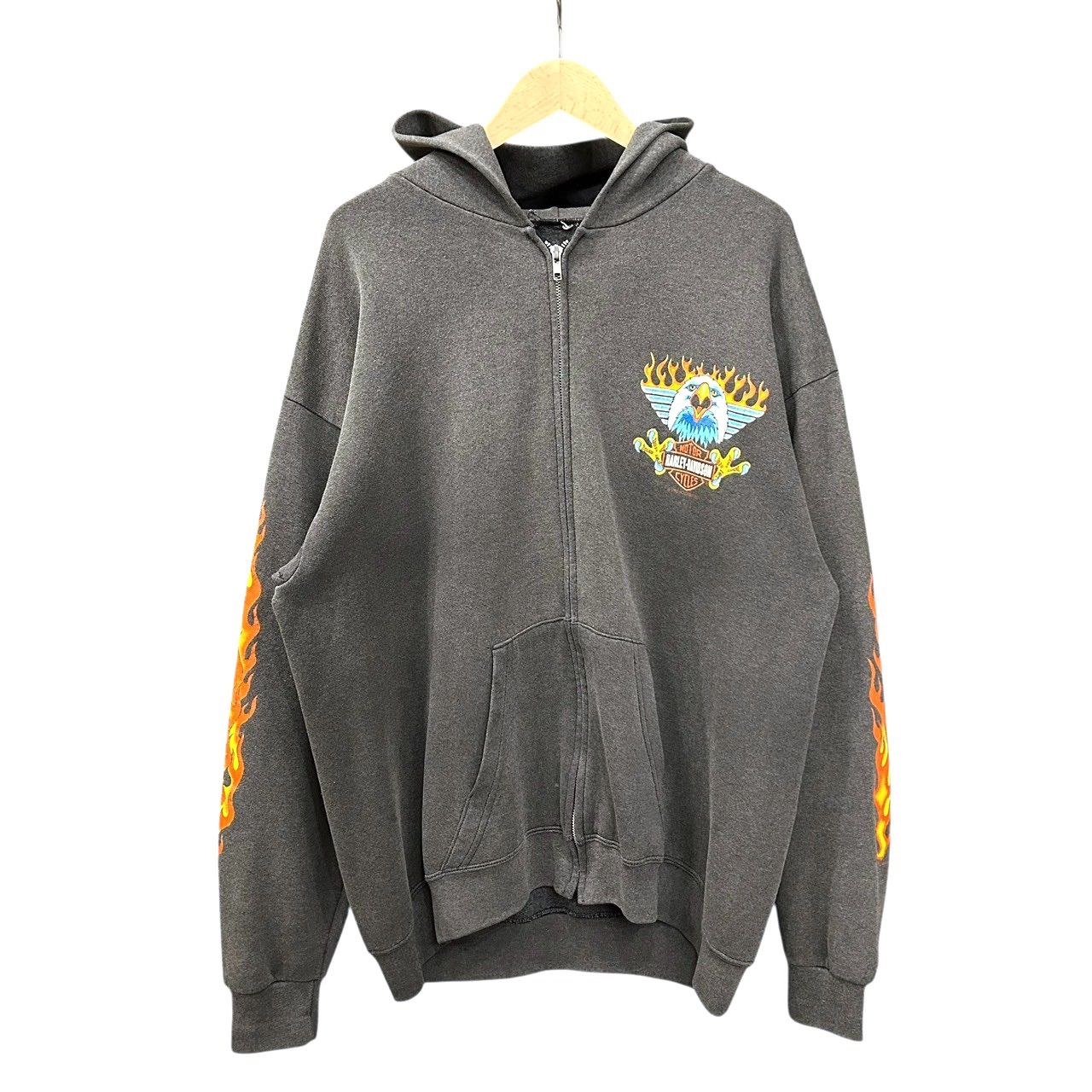 90s ハーレーダビッドソン USA製 コピーライト アームプリント パーカー 90s ビンテージ ハーレーダビッドソン プリント ジップパーカー L位