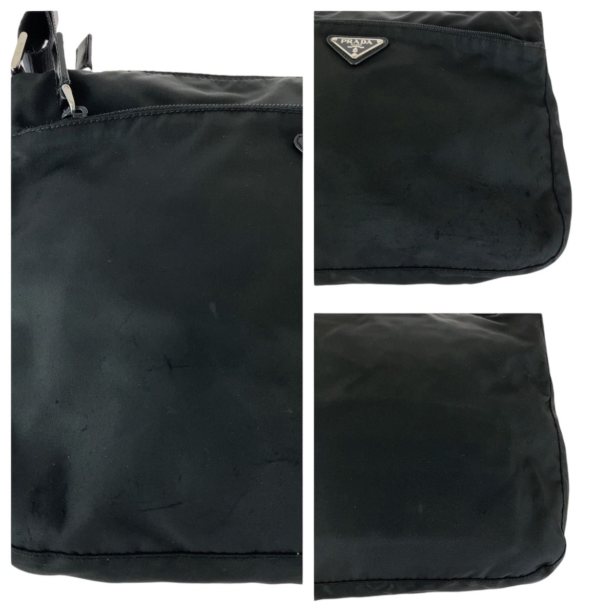 PRADA プラダ テスート 三角ロゴプレート ブラック シルバー金具