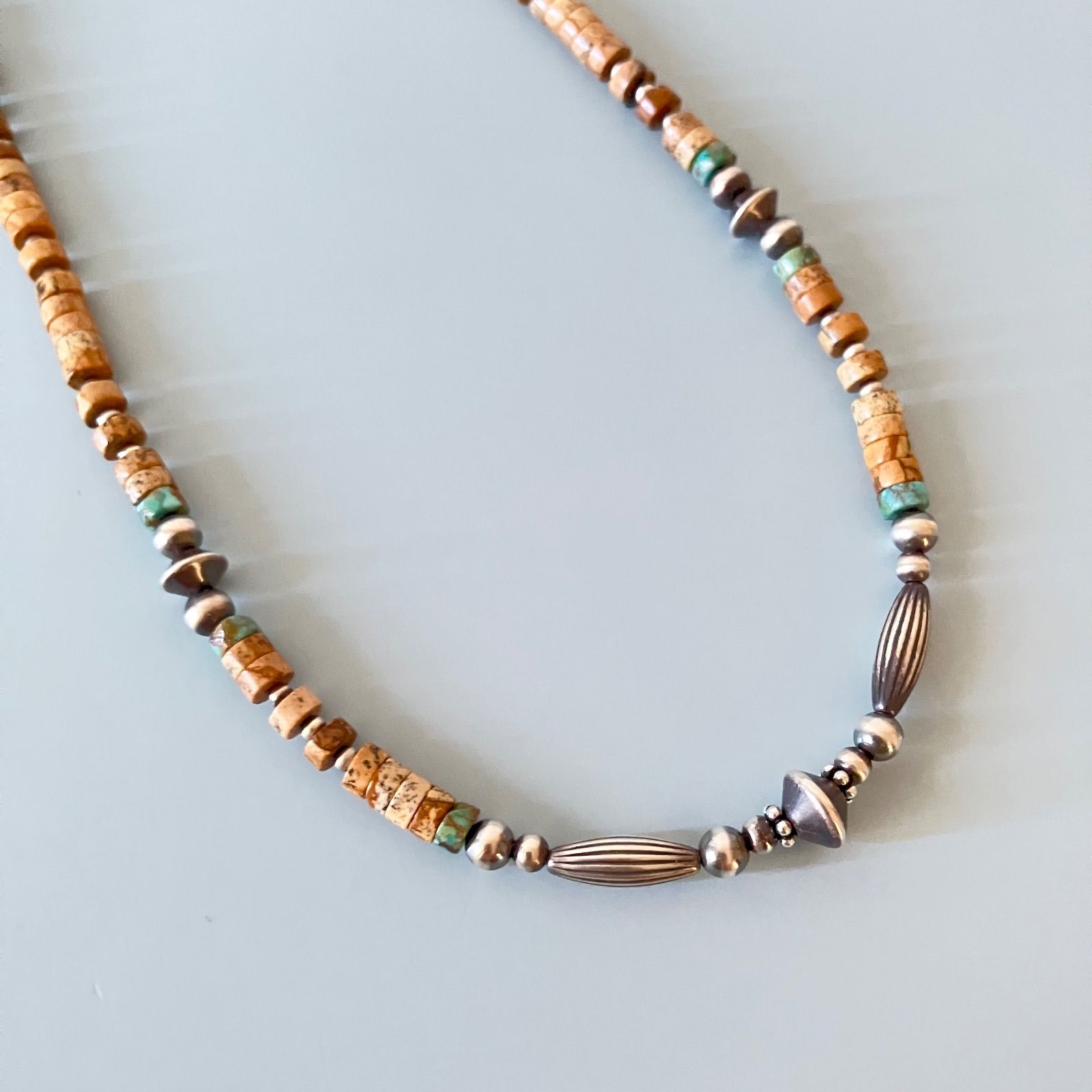 silver925ナバホパール×ジャスパー×天然ターコイズのネックレス49.8cm