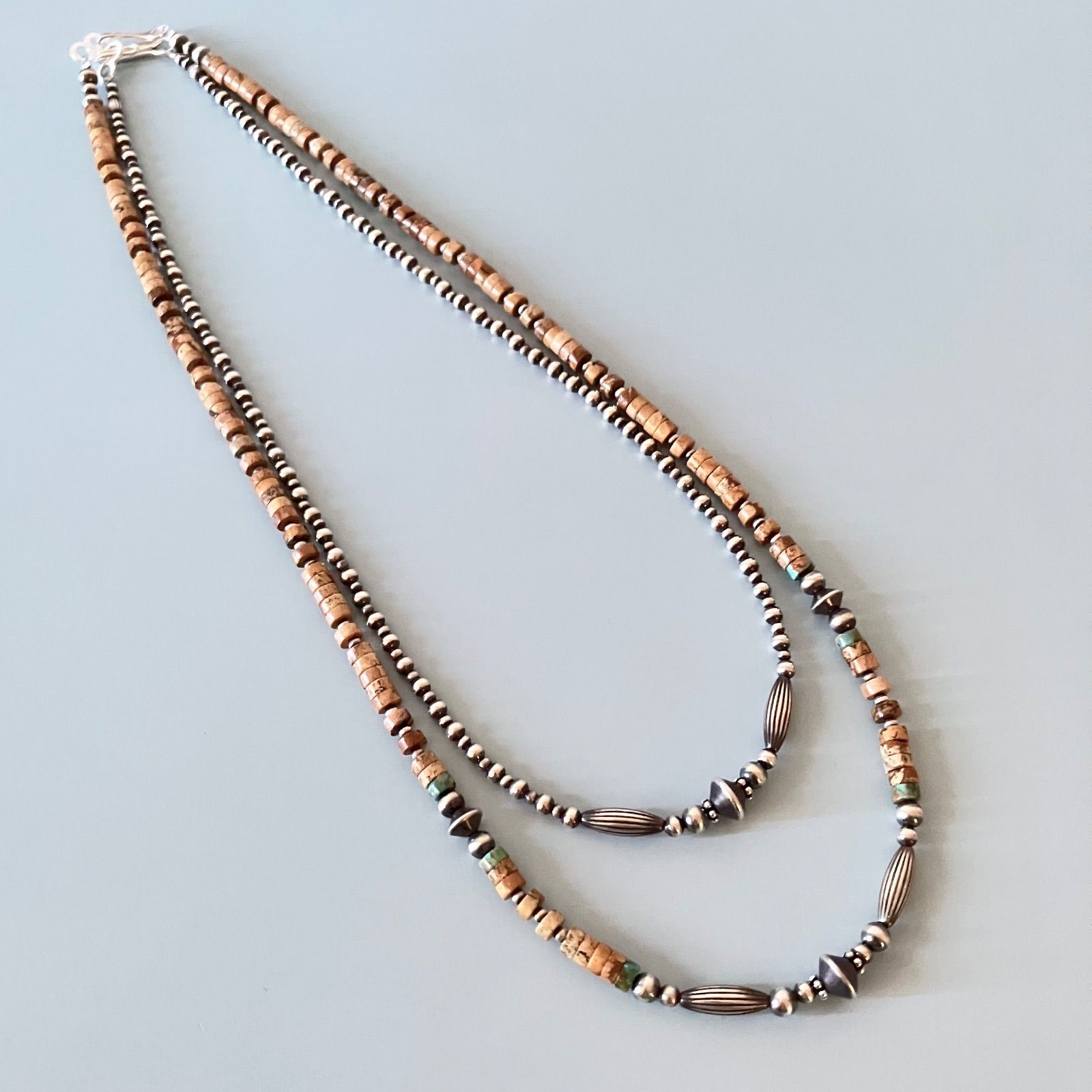 silver925ナバホパール×ジャスパー×天然ターコイズのネックレス49.8cm