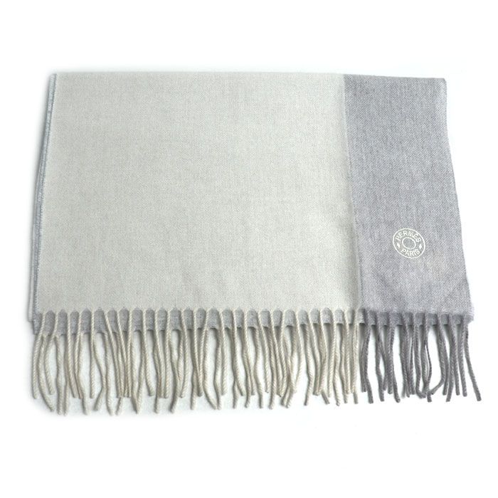 HERMES エルメス サマーブロック マフラー ベージュ ライトグレー ユニセックス 買取品