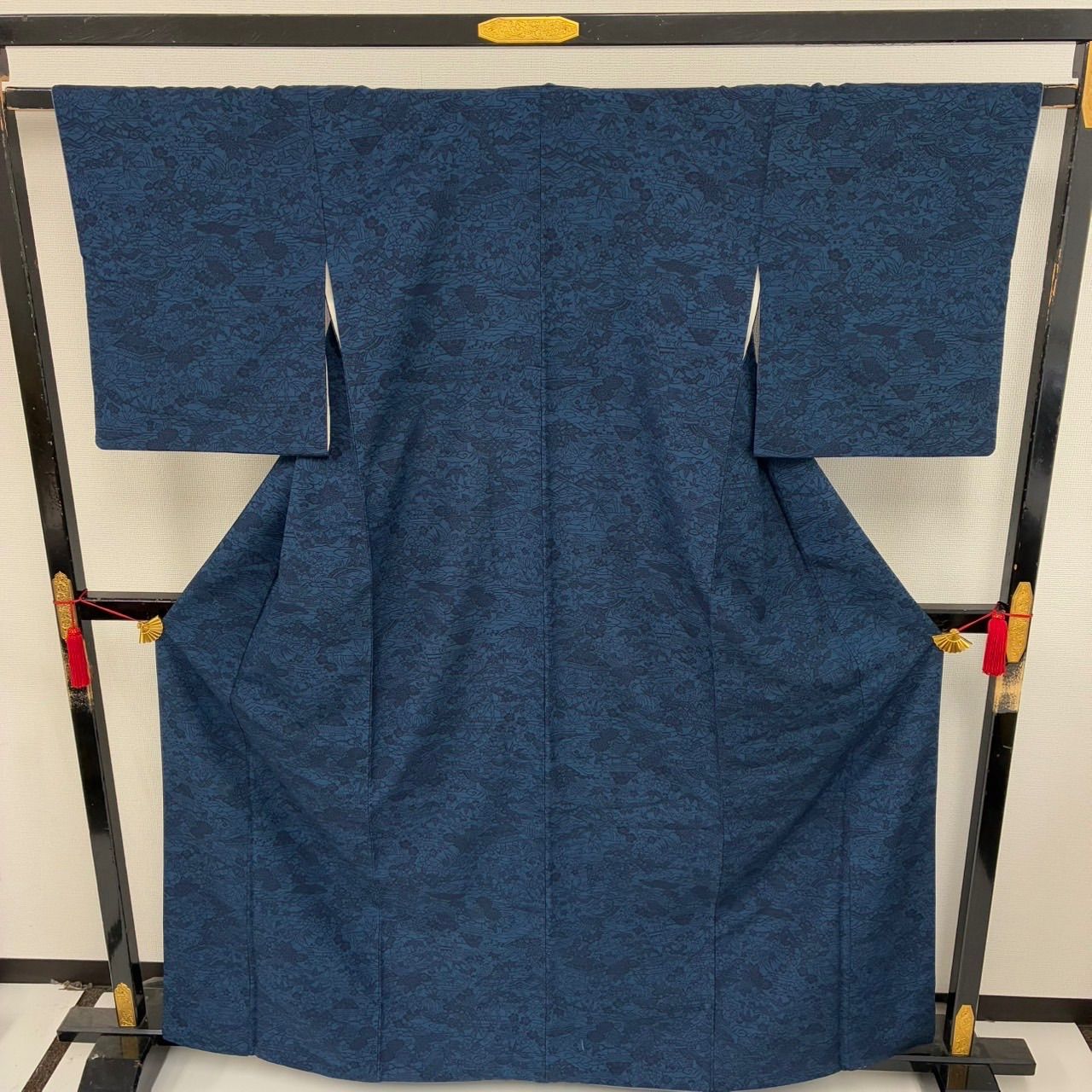 裄64 藍染め 型染め紬 正絹 高島屋 袷 着物 MK-1470 - メルカリ