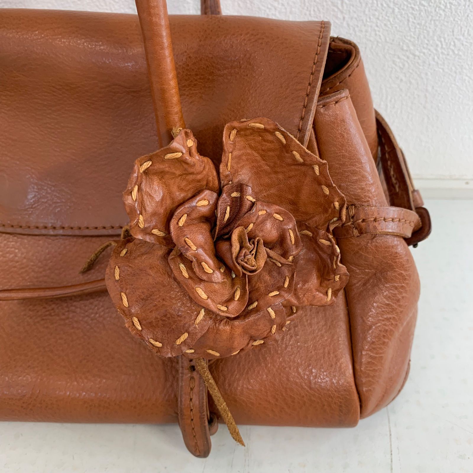 genten（ゲンテン）」ブラウンレザーハンドバッグ - メルカリ