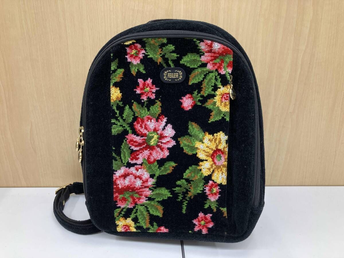 FEILER フェイラー リュック バッグ 花柄 シュニール織 レザー