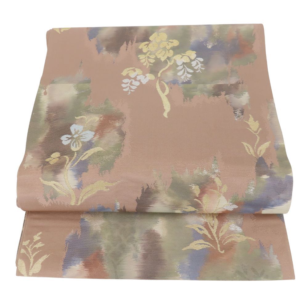 中古】 袋帯 古代錦 正絹(金銀糸除く) ブラウン 草花柄 和装 呉服 和服