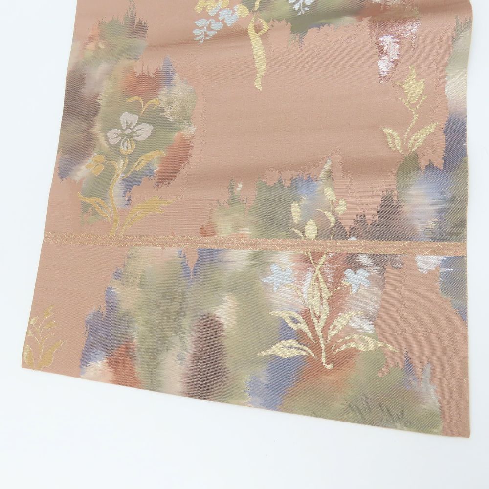 中古】 袋帯 古代錦 正絹(金銀糸除く) ブラウン 草花柄 和装 呉服 和服