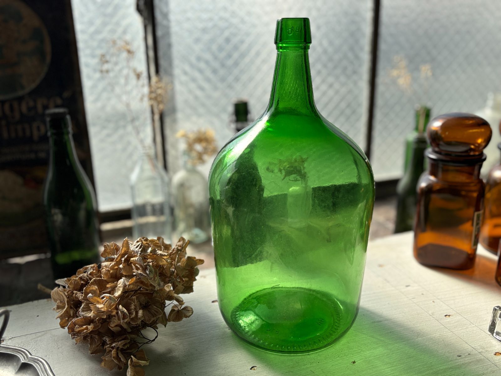 フランスアンティーク デミジョンボトル グリーン