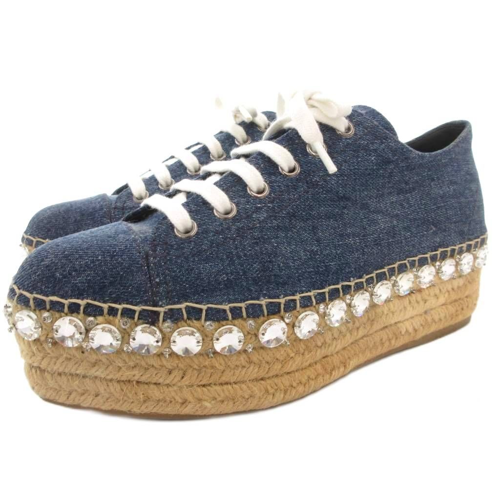 大人カジュアル》MiuMiuMIU MIU ロゴ付 デニム スニーカー (MiuMiu 