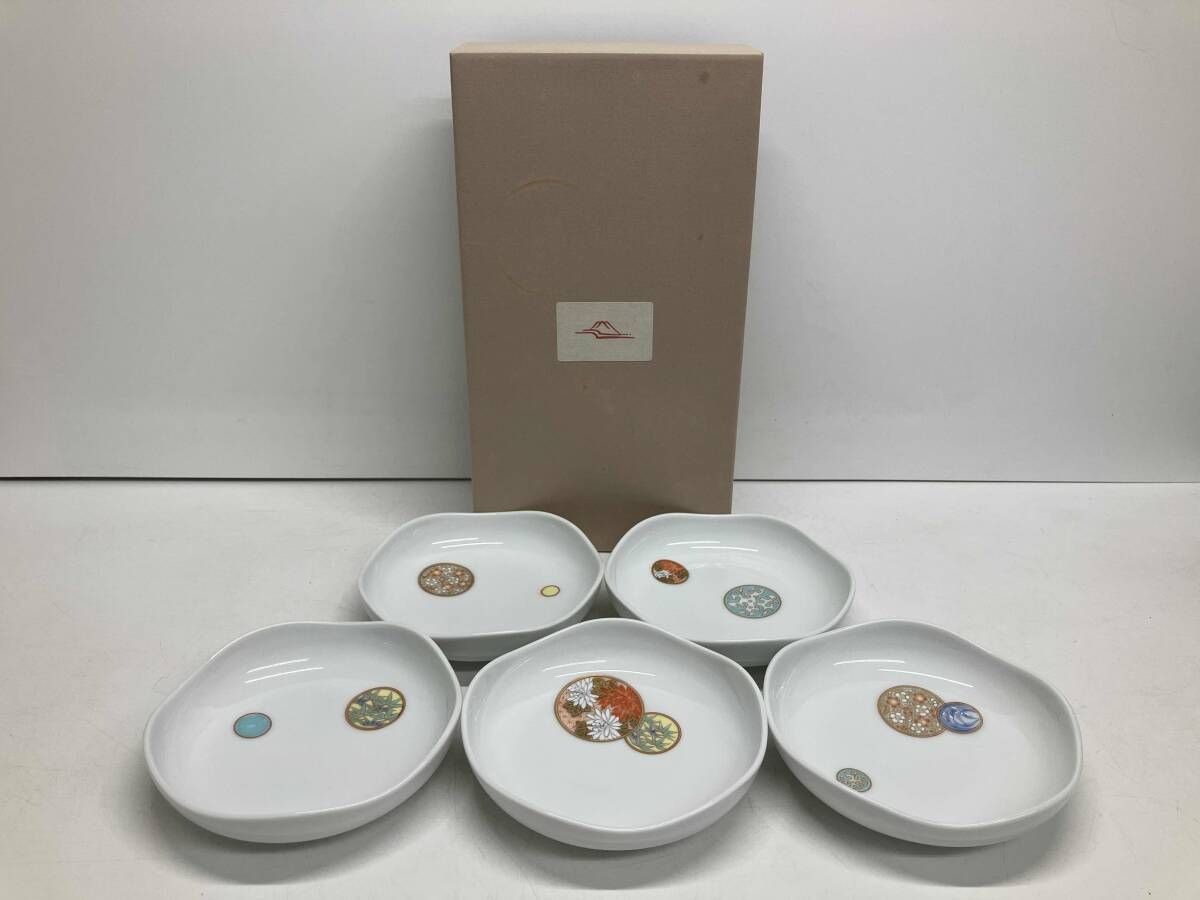 深川製磁 寿赤絵 取皿揃 5枚セット 元箱有り 1505-238 深川製磁 寿赤絵 取皿揃 5枚 1505-238 箱有り