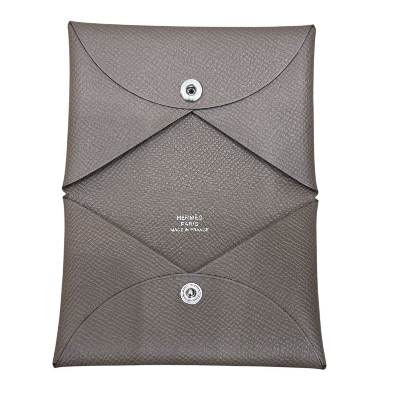 エルメス HERMES カルヴィ U刻印 エトゥープ エプソン ユニセックス カードケース