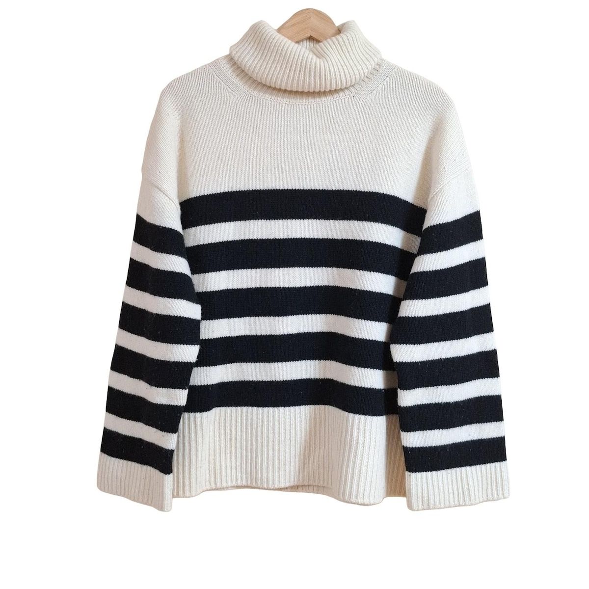 DEUXIEME CLASSE ドゥーズィエム 長袖セーター レディース - アイボリー×ダークネイビー タートルネック ボーダー