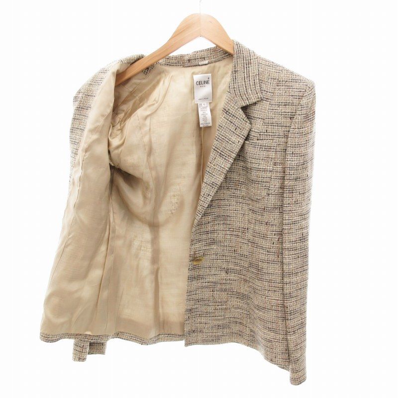 セリーヌ CELINE ヴィンテージ テーラードジャケット ツイード リネン