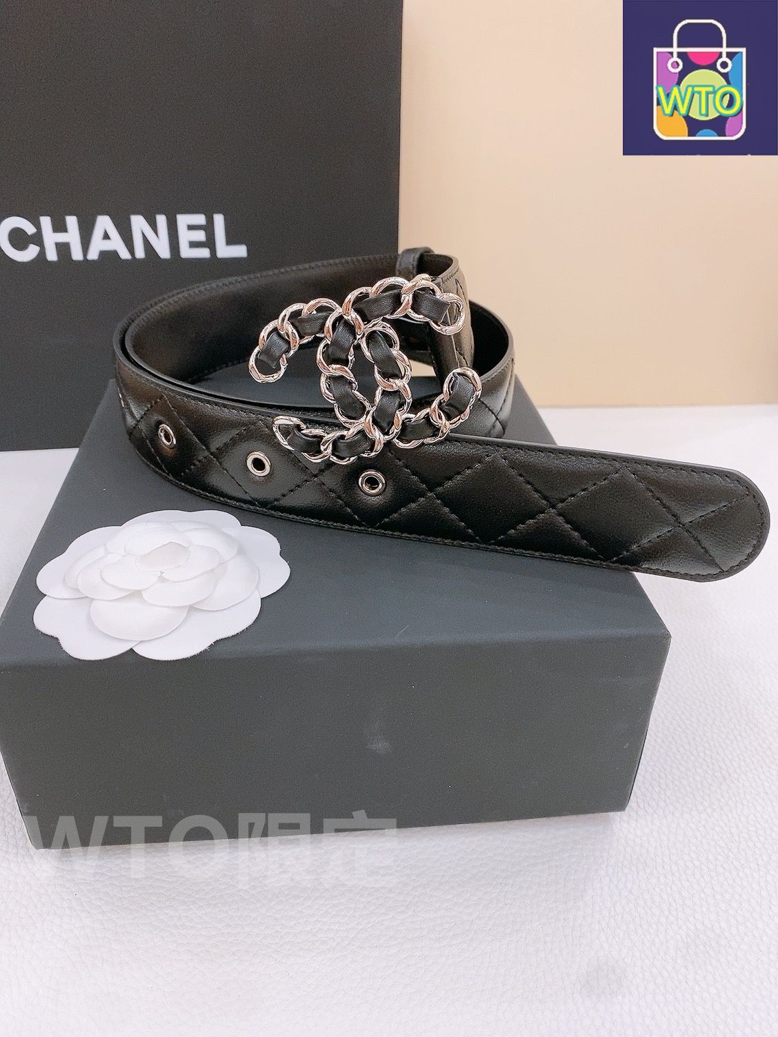 CHANEL キルティング レザーベルト 黒 CHANEL(シャネル) ココマークレザーベルト ブラック サイズ 65/26