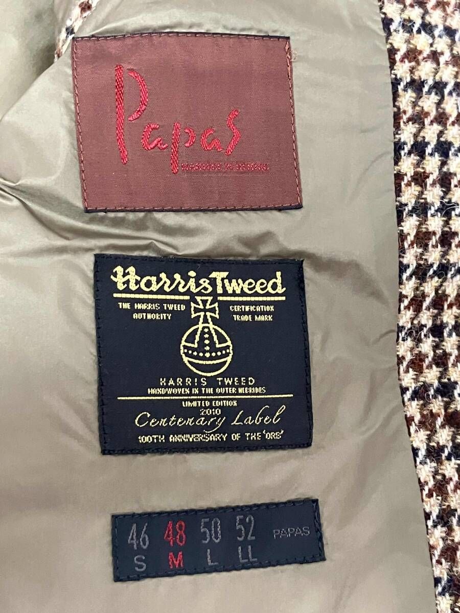 【専用出品】Papas パパス MOON社 ツイード ウール ダウンベスト L PAPAS パパス D0414FV 003 ダウンベスト ハリスツイード チェック