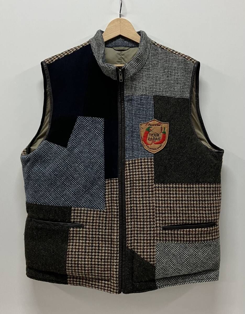 【美品】Papas パパス　ハリスツイード　ベスト　M Papas パパス Harris Tweed ハリスツイードベスト ジレ M 古着 メンズ