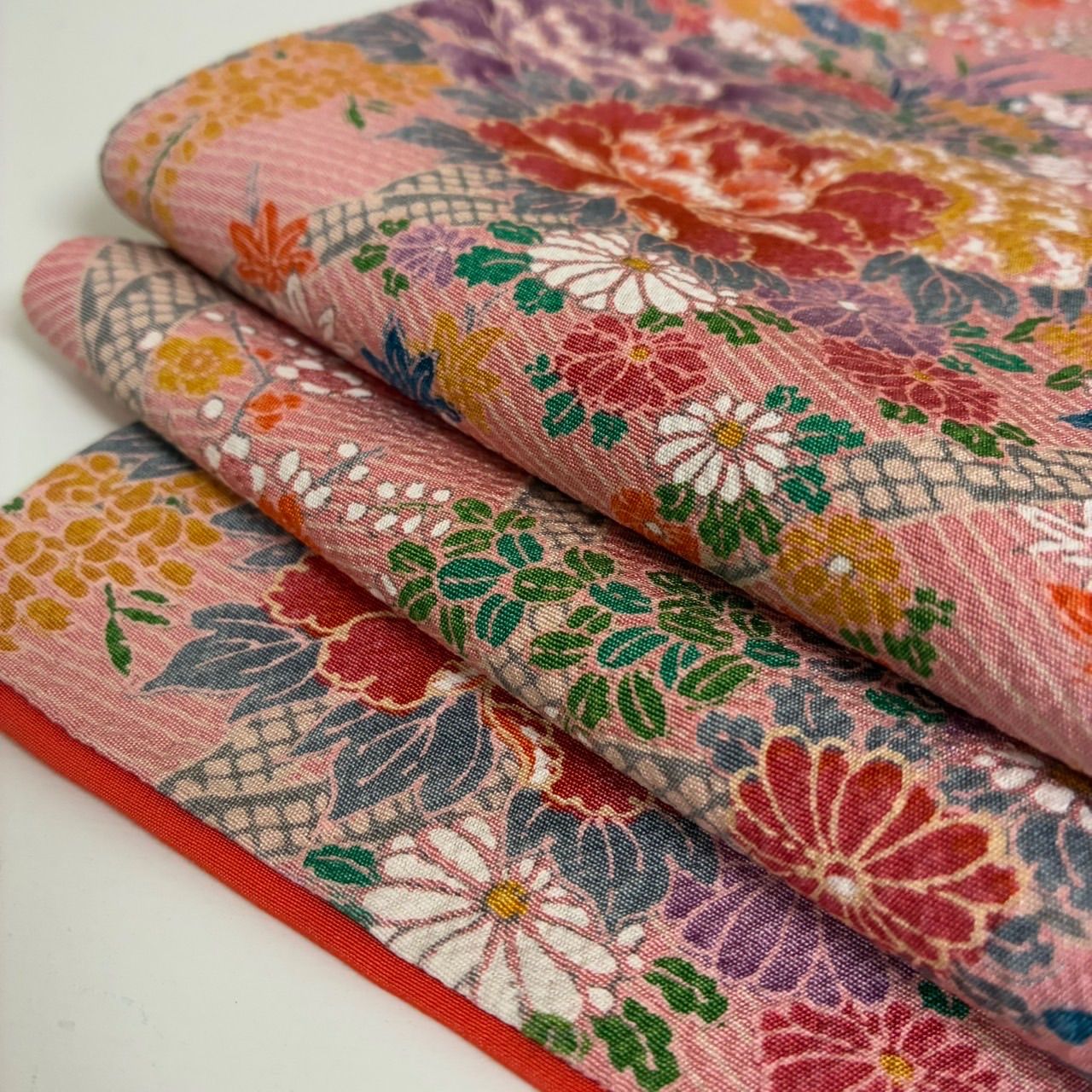 a14 未使用 花鳥唐草模様 正絹 小紋 裄66 茶道具 古帛紗 正絹 二重唐花紋様 万代屋 牡丹唐草段紋 小花唐草 小花