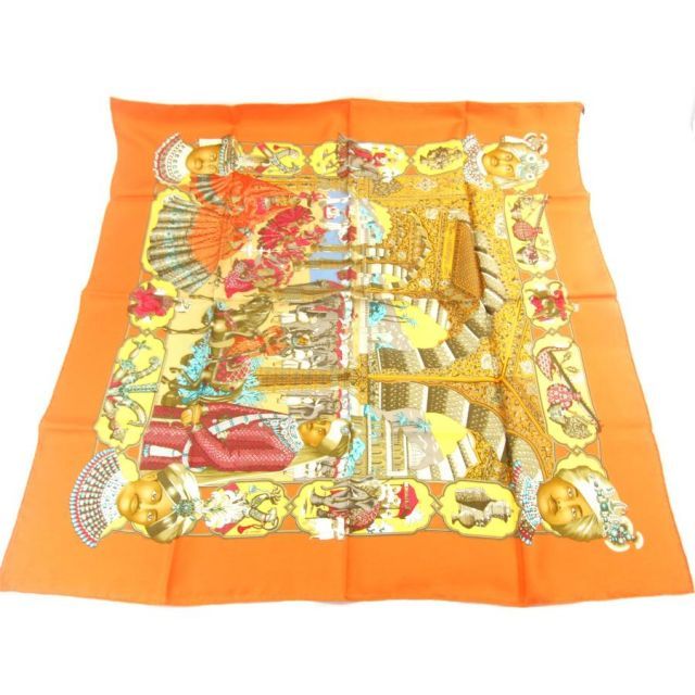 HERMES エルメス カレ90 シルク オレンジ マハラジャ スカーフ
