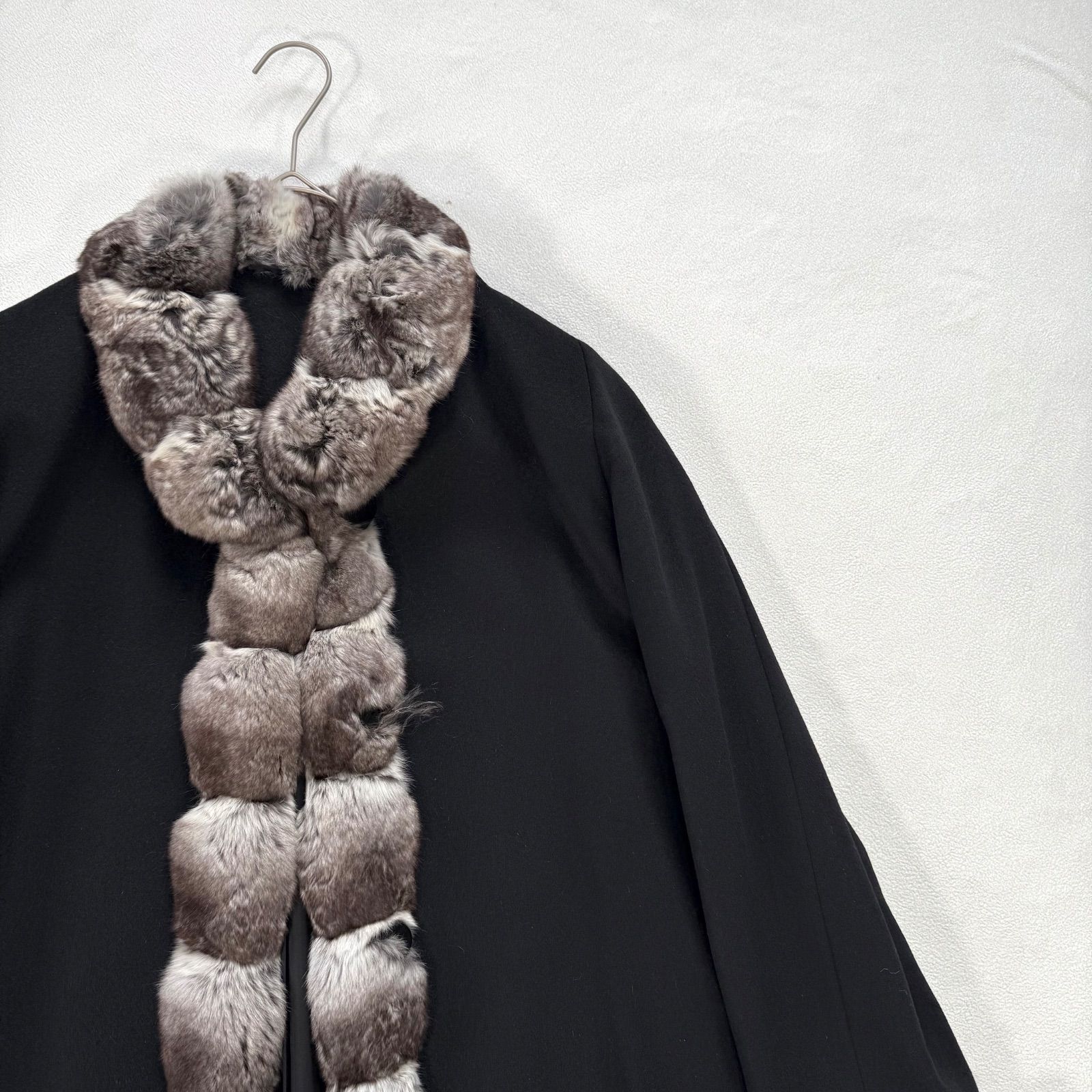 級 11 AR 大きいサイズ カシミヤ チンチラファー ロング コート ブラック カシミア cashmere