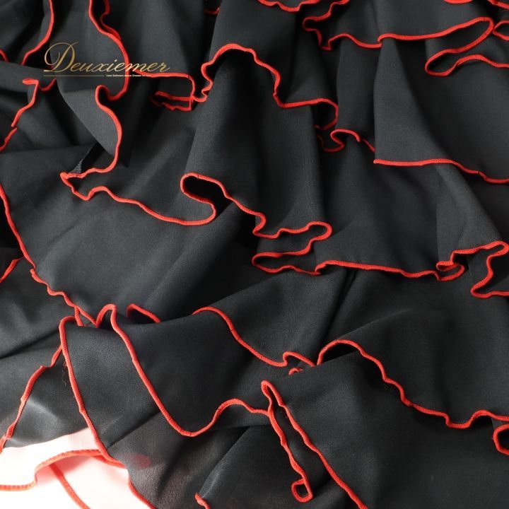 フラメンコ 衣装 バタデコーラ ファルダ スカート 黒 赤 無地 ボランテ