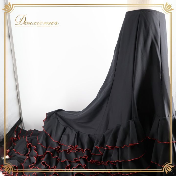 フラメンコ バタデコーラ 　衣装　黒 フラメンコ 衣装 バタデコーラ ファルダ スカート 黒 赤 無地 ボランテ