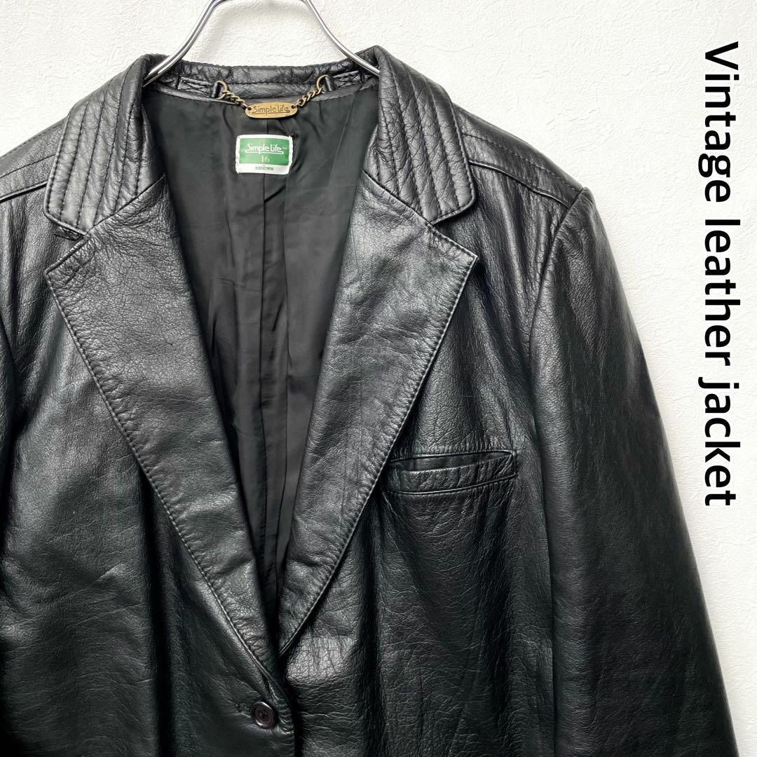 ビンテージ 90s テーラードジャケット レザージャケット 本川 牛革