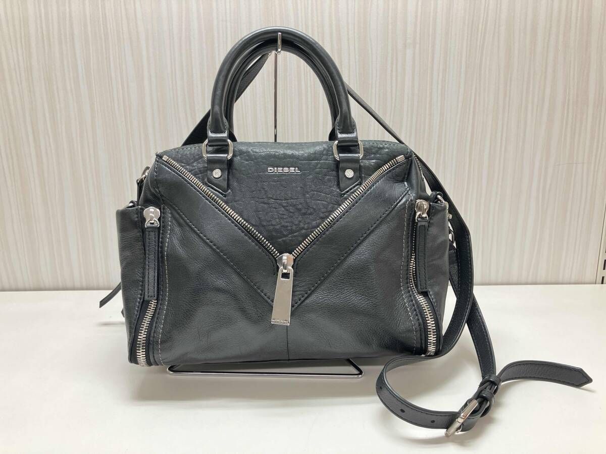 DIESEL ディーゼル 2way レザーショルダーバッグ ハンドバッグ ジップ