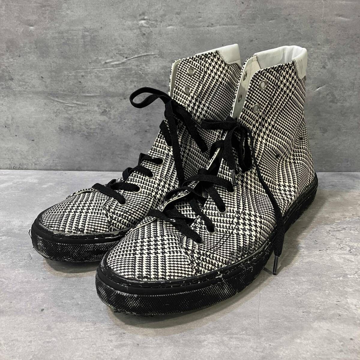 名作 SAINT LAURENT チェッカーパターン スニーカー サンローラン SAINT LAURENT check high-top sneakers size43 チェックハイカット