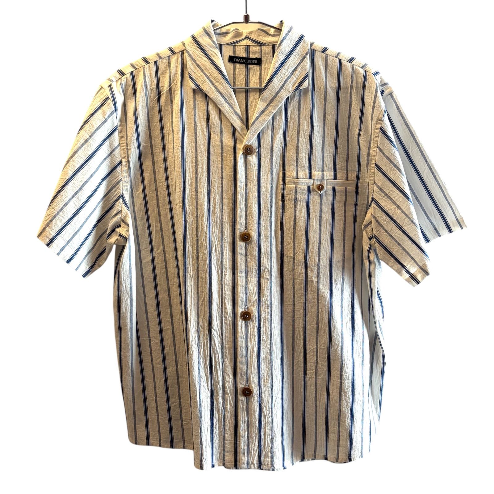 新品 FRANK LEDER “ORGANIC STRIPED COTTON OPEN COLLAR SHORT SLEEVE