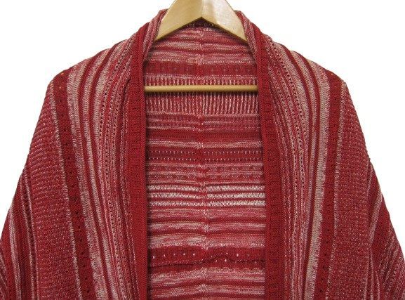 慈雨 ジウ JIU センソユニコ ドルマンカーディガン ニットジャケット ボーダー 赤アイボリー Lサイズ40 管理番号 -251121-50-3 990